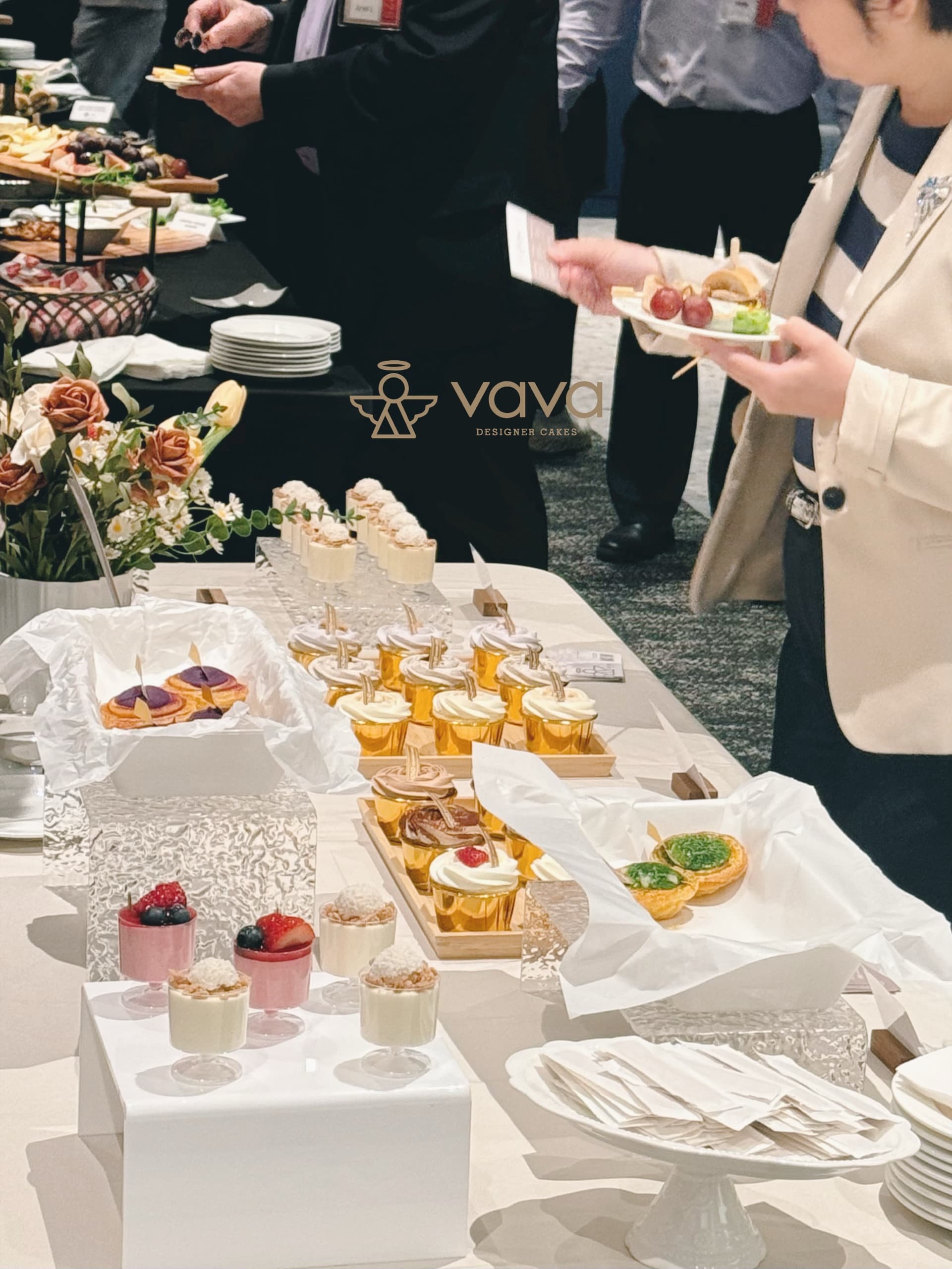 Romantic wedding reception dessert table with custom cake