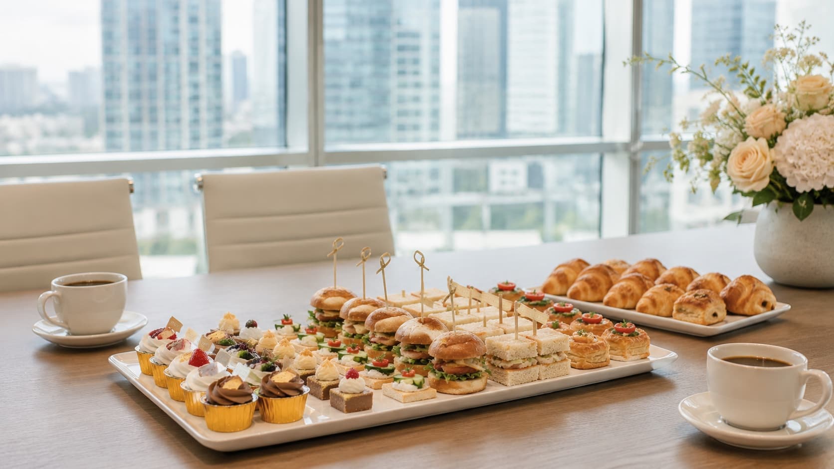 Corporate dessert catering setup by Vava Dessert Tables in a downtown Toronto office boardroom