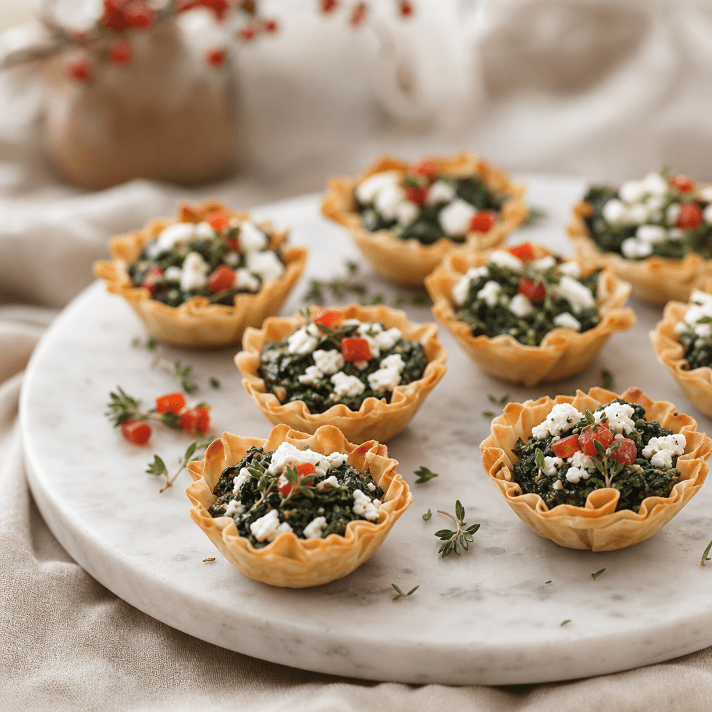 Spinach feta tartlets for catering — Vava Dessert Tables Toronto